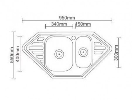 Мойка для Кухни «Accoona» 1.5 Чаши, Глянец, Угловая, 50x95 (AB5095В)