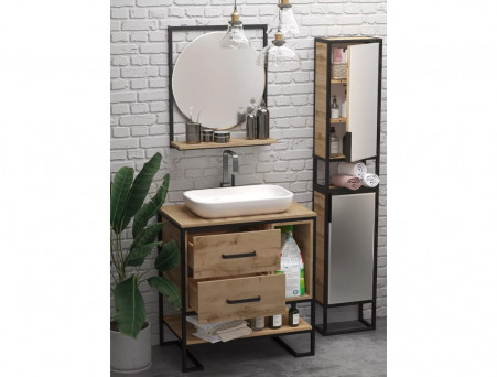 Зеркало «MarkaOne» Grunge Loft Круглое, 60П, Дуб Вотан (Ц0000007991)