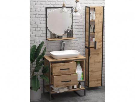 Зеркало «MarkaOne» Grunge Loft Круглое, 60П, Дуб Вотан (Ц0000007991)