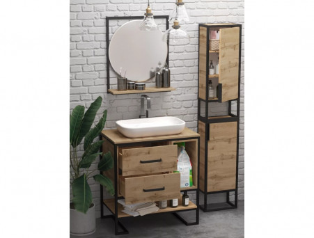 Зеркало «MarkaOne» Grunge Loft Круглое, 60П, Дуб Вотан (Ц0000007991)