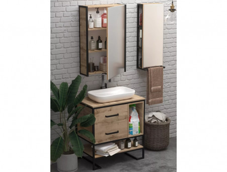 Пенал Зеркальный «MarkaOne» Grunge Loft 35П, Дуб Вотан (Ц0000007985)