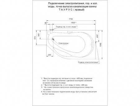 Акриловая Ванна «Aquatek» Таурус, Асимметричная, 170x100 (TAR170-0000002)