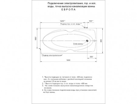 Акриловая Ванна «Aquatek» Европа, Прямоугольная, 180x80 (EVR180-0000006)