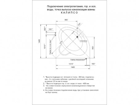 Акриловая Ванна «Aquatek» Калипсо, Угловая, 146x146 (KAL146-0000004)