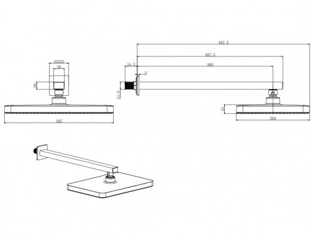 Верхний Душ «Aquatek» Прямоугольный, Настенный, Хром, 31x21см (AQ2081CR)