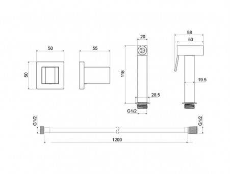 Комплект «Aquatek» Гигиенический Душ, Держатель и Шланг 120см, Хром (AQ2053CR)