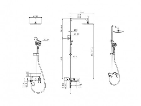 Душевая Система «Aquatek» 3 Jet 25см, Черный Матовый (AQ2040MB)