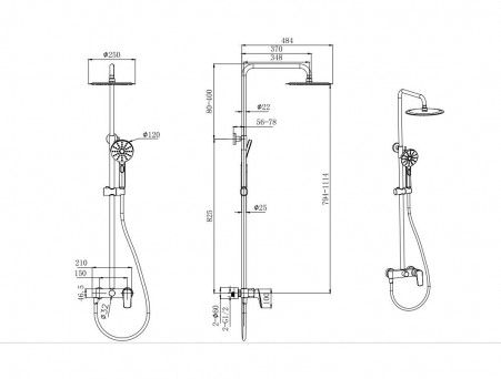 Душевая Система «Aquatek» 3 Jet 25см, Черный Матовый (AQ2060MB)