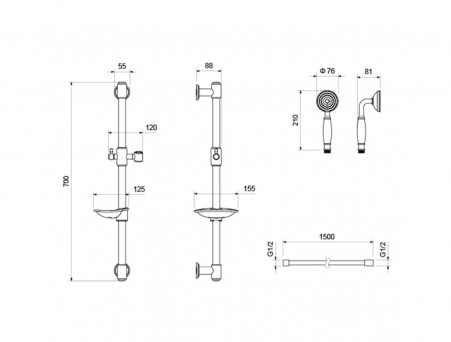 Душевой Гарнитур «Aquatek» 1 Jet Классик, Черный Матовый, 65см (AQ2020MB)