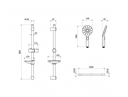 Душевой Гарнитур «Aquatek» 3 Jet Оберон, Черный Матовый, 60см (AQ2014MB)