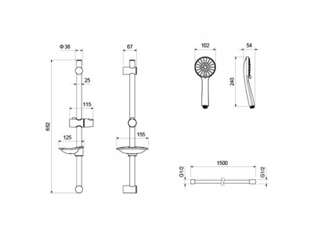 Душевой Гарнитур «Aquatek» 3 Jet Бетта, Черный Матовый, 60см (AQ2015MB)