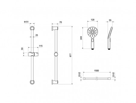 Душевой Гарнитур «Aquatek» 3 Jet Бетта, Хром, 65см (AQ2016CR)