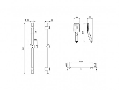 Душевой Гарнитур «Aquatek» 3 Jet Лира, Черный Матовый, 65см (AQ2018MB)