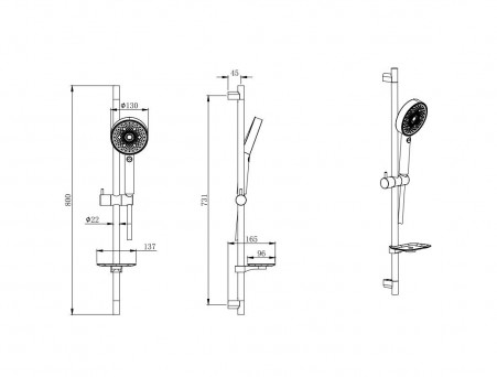 Душевой Гарнитур «Aquatek» 3 Jet, Хром, 73см (AQ2031CR)