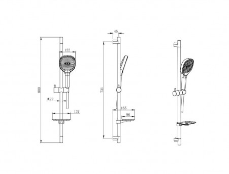 Душевой Гарнитур «Aquatek» 3 Jet, Черный Матовый, 73см (AQ2021MB)