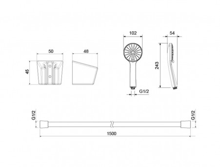 Душевой Набор «Aquatek» 3 Jet Бетта, Чёрный Матовый (AQ2032MB)