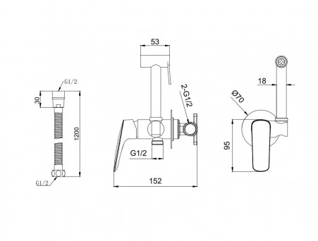 Гигиенический Душ со Смесителем «Aquatek» Вега, Встраиваемый, Черный Матовый (AQ1019MB)