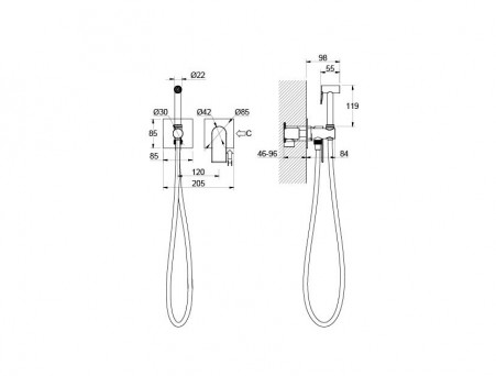 Гигиенический Душ со Смесителем «Aquatek» Лира, Встраиваемый, 2 Отверстия, Хром (AQ1420CR)