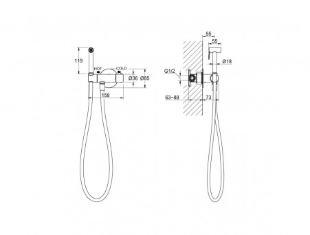 Гигиенический Душ со Смесителем «Aquatek» Оберон, Термостатический, Встраиваемый, Хром (AQ1027CR)