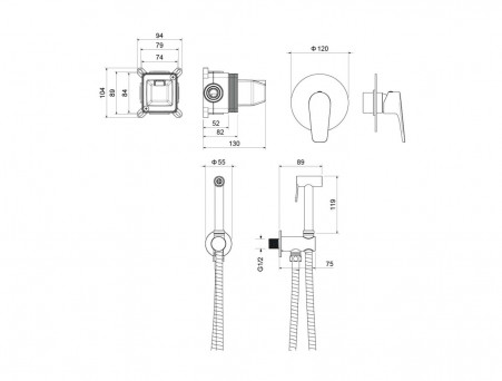 Набор Гигиенический Душ «Aquatek» Бетта, Смеситель, Лейка, Шланг и Держатель, Хром (AQ1119CR)