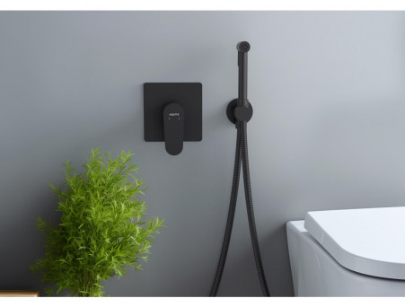 Набор Гигиенический Душ «Aquatek» Оберон, Смеситель, Лейка, Шланг и Держатель, Черный Матовый (AQ1219MB)