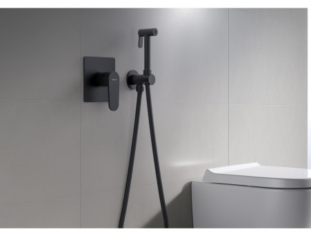 Набор Гигиенический Душ «Aquatek» Оберон, Смеситель, Лейка, Шланг и Держатель, Черный Матовый (AQ1219MB)