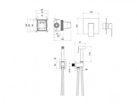 Набор Гигиенический Душ «Aquatek» Либра, Смеситель, Лейка, Шланг и Держатель, Черный Матовый (AQ1619MB)