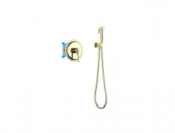Набор Гигиенический Душ «Aquatek» Классик, Смеситель, Лейка, Шланг и Держатель, Полированное Золото (AQ1519PG)