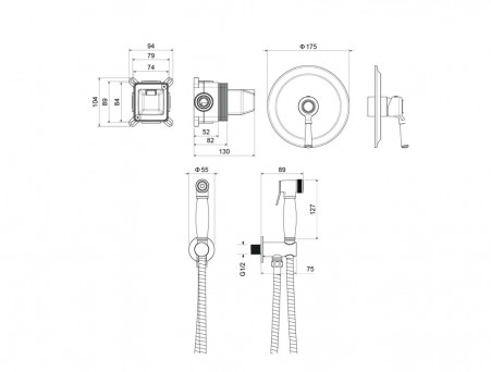 Набор Гигиенический Душ «Aquatek» Классик, Смеситель, Лейка, Шланг и Держатель, Полированное Золото (AQ1519PG)