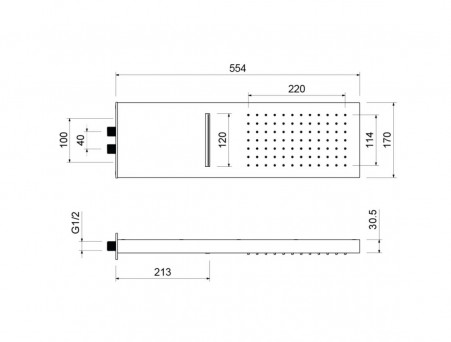 Верхний Душ «Aquatek» 2 Jet, Прямоугольный, Настенный, 55x17x3, Чёрный Матовый (AQ2085MB)