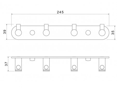 Планка с Крючками «Aquatek» Европа, 4 Крючка, Черный Матовый (AQ4123MB)
