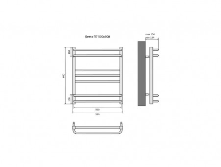Водяной Полотенцесушитель «Aquatek» П7 Бетта, Черный Муар, 50x60см (AQ KRC0760BL)