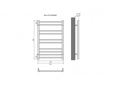 Водяной Полотенцесушитель «Aquatek» П10 Вега, Черный Муар, 50x80см (AQ DR1080BL)