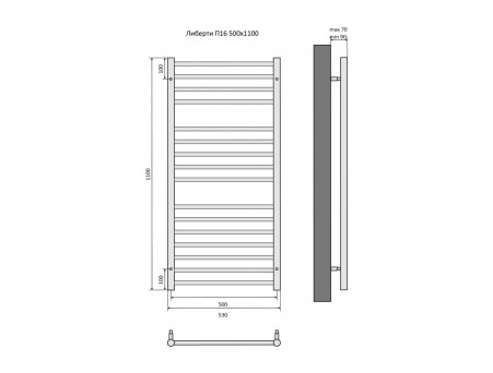 Водяной Полотенцесушитель «Aquatek» П16 Либерти, Черный Муар, 50x110см (AQ RR1610BL)