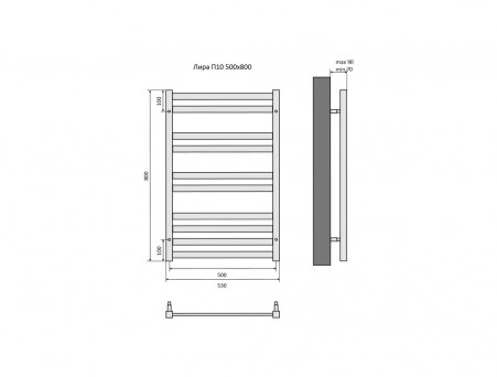 Водяной Полотенцесушитель «Aquatek» П10 Лира, Черный Муар, 50x80см (AQ KP1080BL)