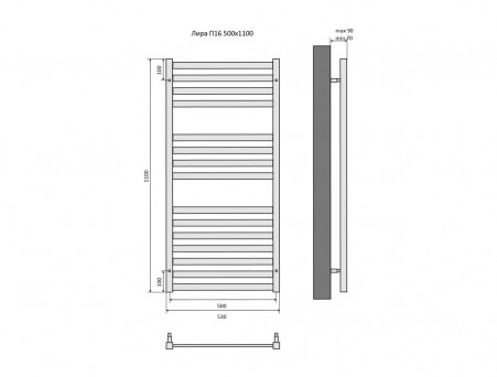 Водяной Полотенцесушитель «Aquatek» П16 Лира, Черный Муар, 50x110см (AQ KP1610BL)