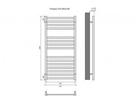 Водяной Полотенцесушитель «Aquatek» П16 Поларис, Черный Муар, 50x110см (AQ KO1610BL)