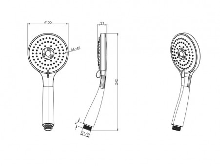 Душевая Лейка «Aquatek» 3 Jet, Черный Матовый (AQ2003MB)