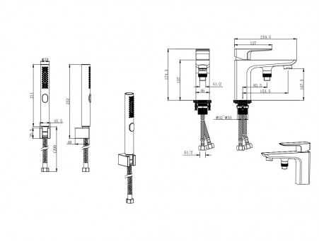 Смеситель на Борт Ванны «Aquatek» Вега, Врезной, Черный Матовый (AQ1044MB)