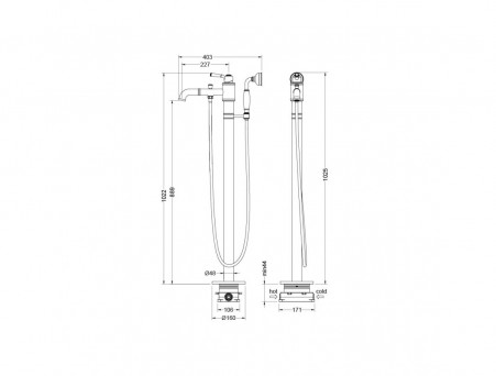 Смеситель для Ванны «Aquatek» Классик, Напольный, Черный Матовый (AQ1545MB)