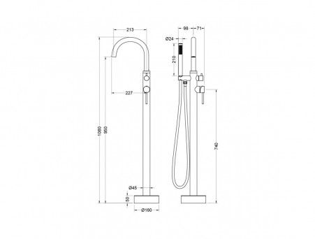 Смеситель для Ванны «Aquatek» Европа, Напольный, Черный Матовый (AQ1345MB)