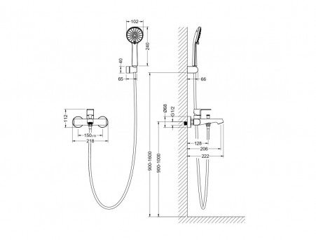 Смеситель для Ванны «Aquatek» Оберон, Черный Матовый, с Душевым Набором (AQ1249MB)