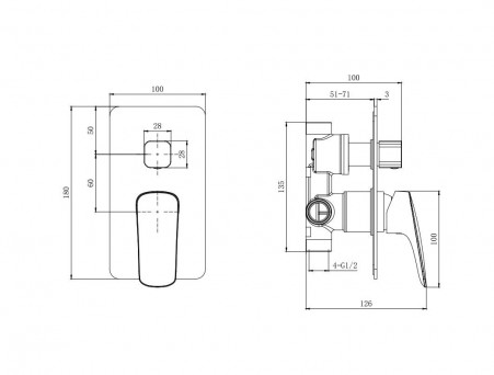Смеситель для Ванны «Aquatek» Вега, Хром, Встраиваемый (AQ1046CR)