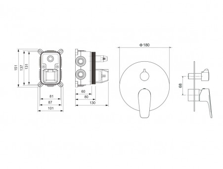 Смеситель для Ванны «Aquatek» Бетта, Хром, 3 Режима, Встраиваемый (AQ1147CR)