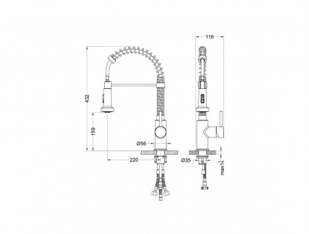Смеситель для Кухни «Aquatek» 2 Jet, Европа, Профессиональный, Черный Матовый (AQ1387MB)