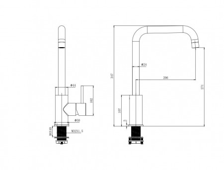 Смеситель для Кухни «Aquatek» Квадратный Излив, Хром (AQ1080CR)