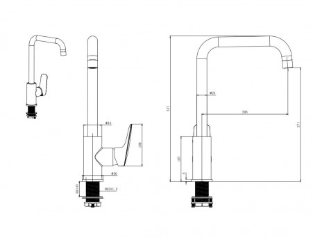 Смеситель для Кухни «Aquatek» Вега, Квадратный Излив, Черный Матовый (AQ1081MB)