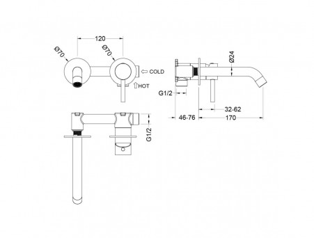 Смеситель для Раковины «Aquatek» Европа, Встраиваемый в Стену 2 Отв., Черный Матовый (AQ1313MB)