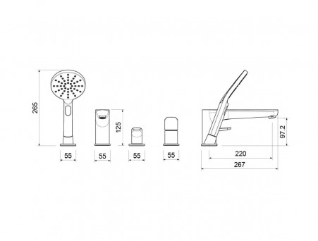 Смеситель на Борт Ванны «Aquatek» Бетта, 4 Отверстия, Черный Матовый (AQ1148MB)