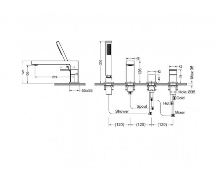 Смеситель на Борт Ванны «Aquatek» Либра, 4 Отверстия, Черный Матовый (AQ1648MB)